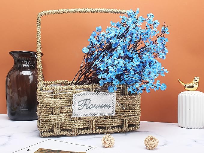10pcs Babys Breath Artificial Flowers With Vase Gypsophila Bouquet Bulk Fake Spring Silk Flowers Real Touch Faux Floral for Home Bedroom Kitchen Garden Wedding Christmas Party Decor (Blue)