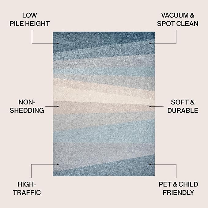 JONATHAN Y Prism Geometric Striped Indoor Area Rug 4x6, Blue/Cream/Gray, Modern, Coastal, Easy-Cleaning for Living Room, Bedroom, Kitchen, Pet Friendly, Non-Shedding (DZC101D-4)