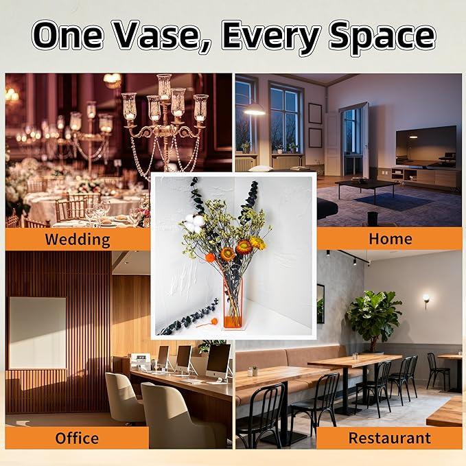 Acrylic Vase Creative Gifts Minimalist Design Wedding Centerpiece Home Office Decor Elegant Floral Display Stand(Not Including Flowers) (Semi-Orange, 1PCS)