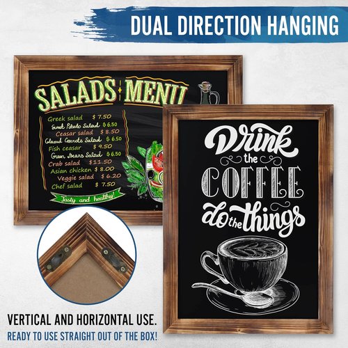 HBCY Creations Chalkboard | 18" x 24" Torched Brown Solid Wood Frame | Magnetic Surface & Accessories
