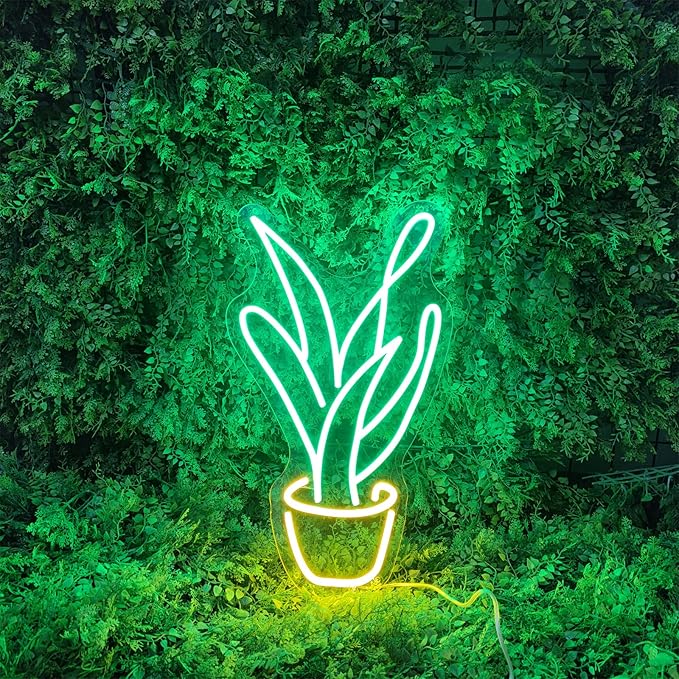 Plant Neon Sign for Wall Decor,Led Signs,Flower Neon Signs for Bedroom Wall with Dimmable Switch for Any Age Children's Room, Bar, Party, Christmas, Wedding Decoration Size:50cm