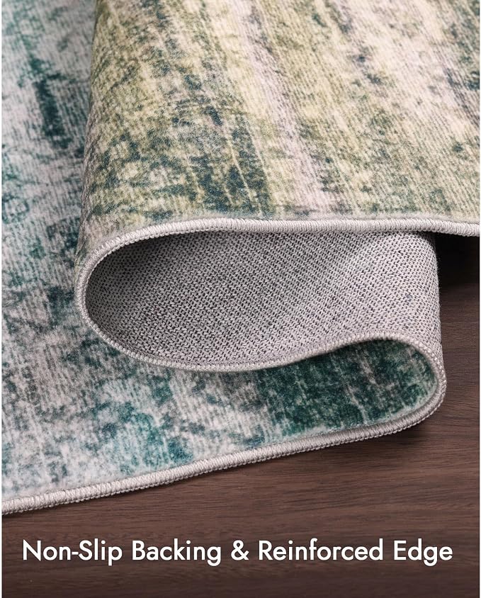 Kokia Abstract Teal Area Rug Living Room Washable 4x6 Non-Slip Stain Resistant Bohemian Rug Soft Indoor Vibrant Carpet for Bedroom Room Decor, Blue and Green