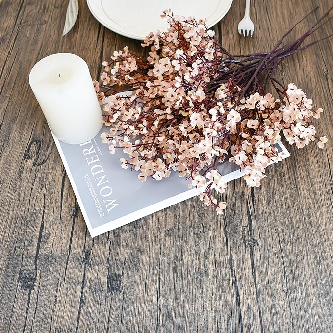 Mandy's Light Brown Artificial Baby’s Breath European Flowers 6 Bundles Silk Gypsophila with Bendable Stems for Fall Thanksgiving & Christmas Centerpiece Wedding Decor and Table Arrangements