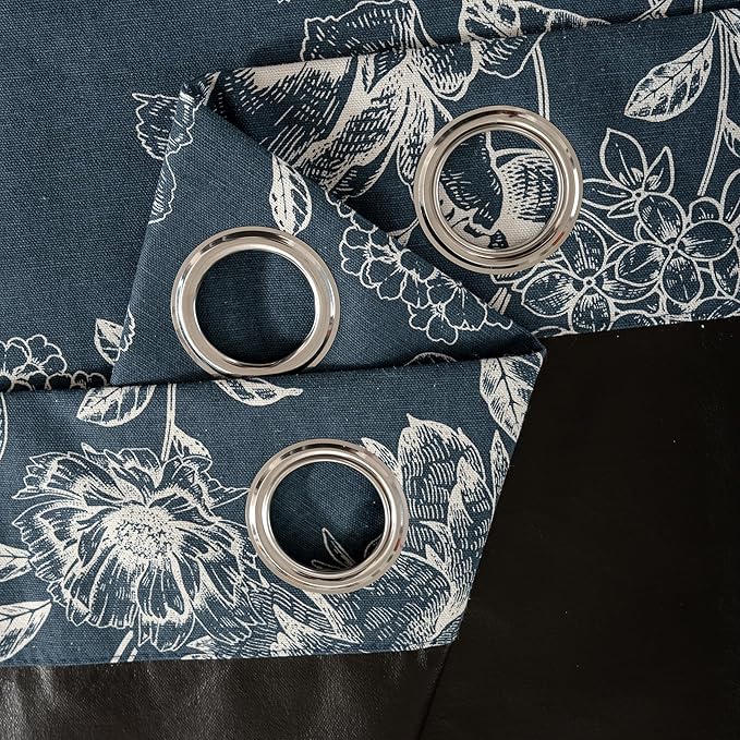 Floral Curtains Blue Peony Blackout Curtains Pattern - Vintage Blackout Curtains with Grommet, Boho Floral for Nursery Office, Cotton Blend Printed Curtains, 52" W x 63" L