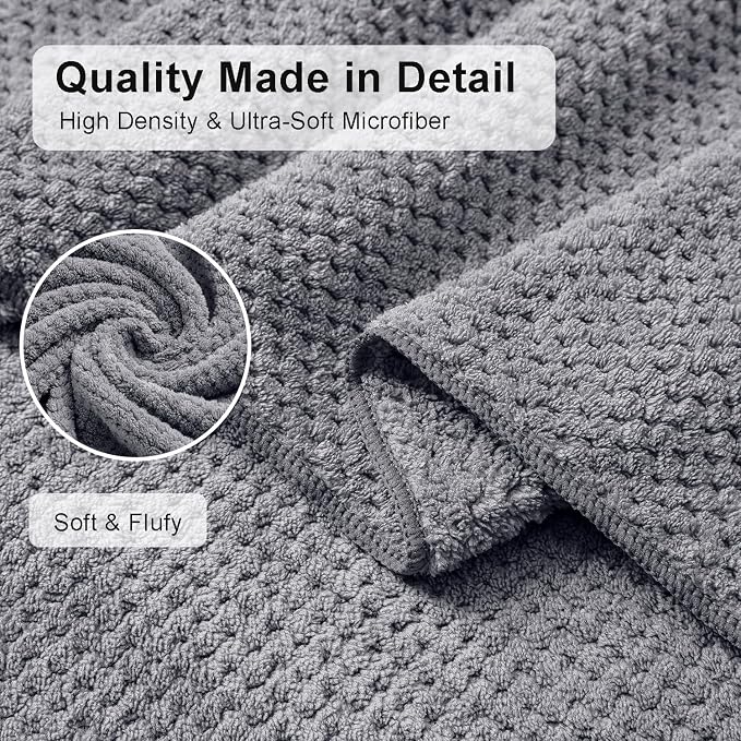 8 Piece Large Gray Family Bath Towel Set-2 Oversized Bath Towel Sheets,2 Hand Towels,4 Washcloths-600GSM Soft Highly Absorbent Quick Dry Beach Chair Towels Woven Towels for Bathroom Hotel and Spa
