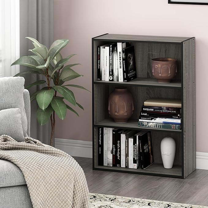 Furinno PASIR Book Shelf, 3-Tier Bookshelf, Storage Shelves Bookcase, 9.7 x 23.7 x 31.5, for Living Room, Bedroom, Home Office, French Oak