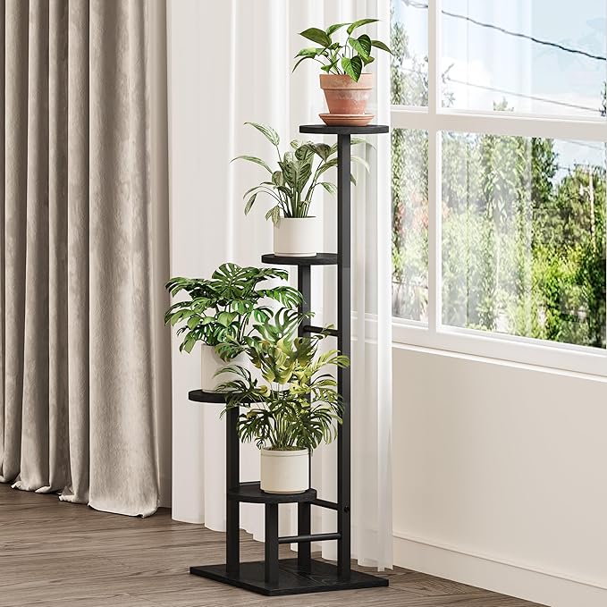 5 Tier Plant Stand Indoor, Corner Plant Shelf, Plant Shelves Organizer, Flower Stand for Multiple Plants, Tall Wood Plant Shelf Holder for Indoor, for Living Room, Balcony GPS108BW