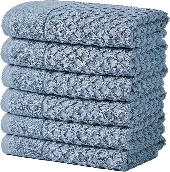 Great Bay Home Blue Washcloths - 100% Cotton 6 Pack 13x13 Washcloth Set - Absorbent, Durable, Quick-Dry Face Towels for Bathroom (Chambray Blue)
