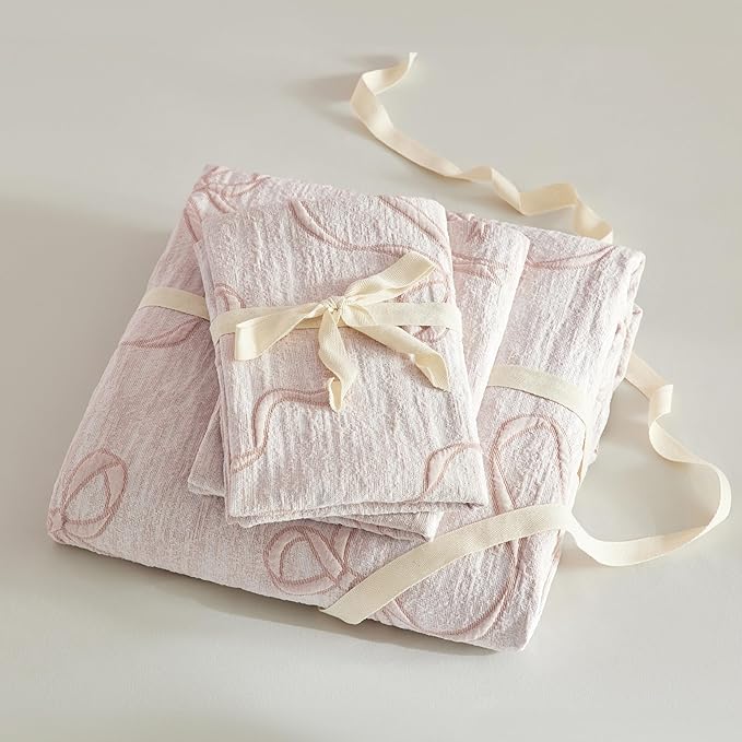 Bedsure Pink Duvet Cover King Size with Bowknot Jacquard Design, Soft and Elegant Boho Bedding Set, Luxurious Craftsmanship for a Stylish Bedroom,Includes 1 104"x90" Duvet Cover & 2 Pillow Shams