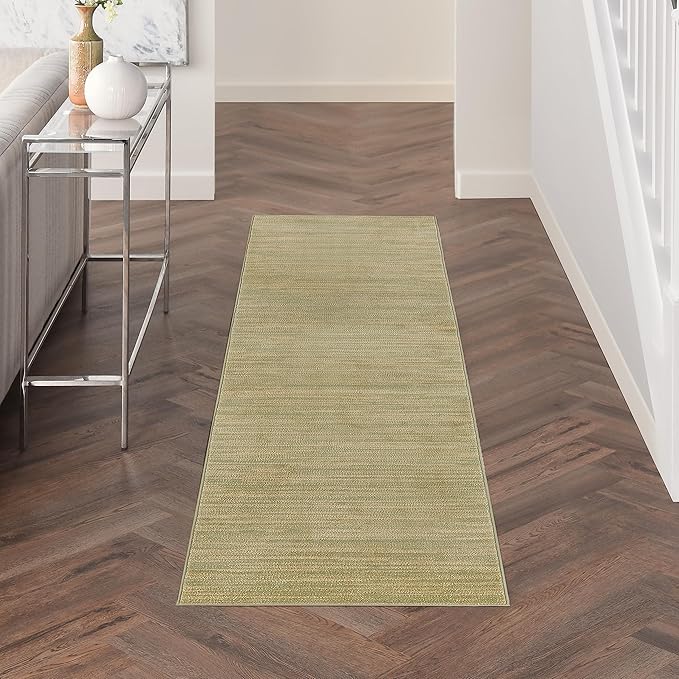 Nourison Home Nourison Essentials Green Gold 2'2" x 10' Area Rug - Easy Clean, Non Shedding, Bed Room, Living Room, Dining Room, Kitchen (10' Runner)