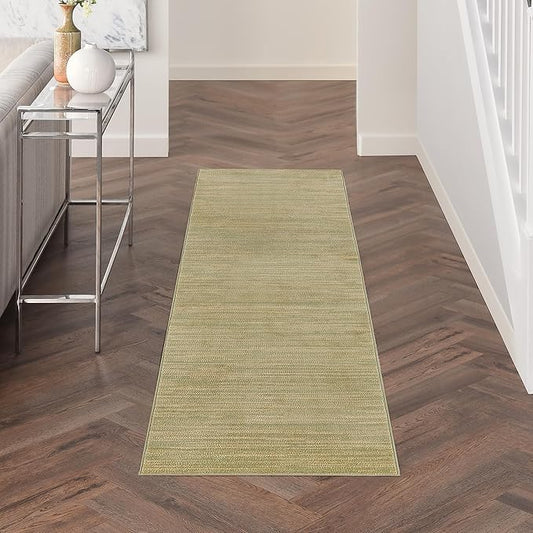 Nourison Home Nourison Essentials Green Gold 2'2" x 10' Area Rug - Easy Clean, Non Shedding, Bed Room, Living Room, Dining Room, Kitchen (10' Runner)