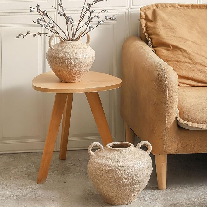 Ceramic Flower Vase, Large Farmhouse Vases Home Decor, Handmade Rustic Vase with Handles, Decorative Flower Vase for Home Entryway Living Room Dining Table Farmhouse Office Decor(10.1inch)