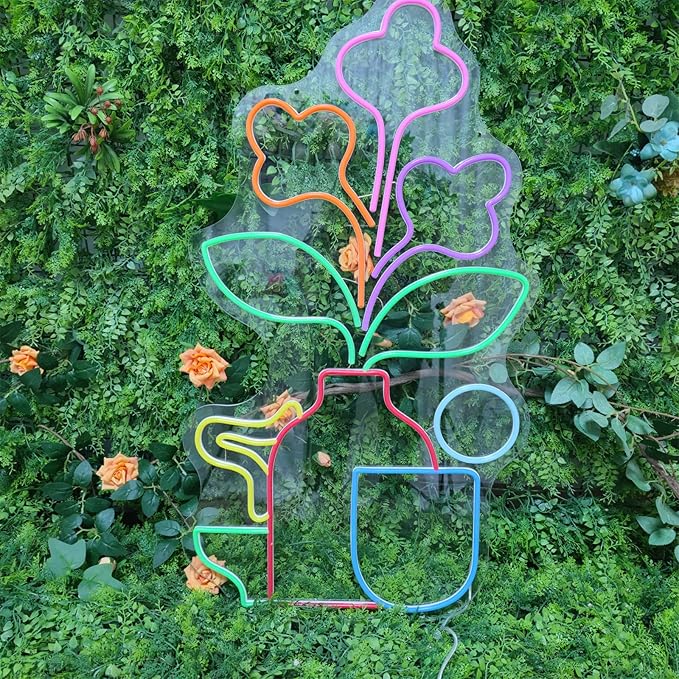 Neon Sign Flower Neon Sign for Wall Decor,Led Signs,Plant Decoration Neon Lights for School Class Party Family Wall Decor Custom Cute Neon Signs Gift Birthday Wedding Party Size:60cm