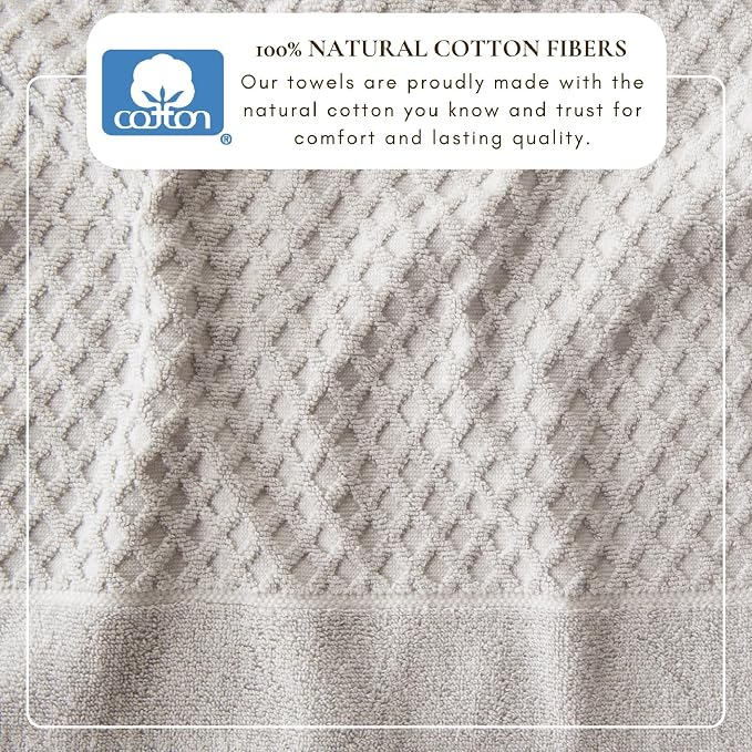 Great Bay Home Bath Towels - 100% Cotton 6 Piece Bath Sheet Set - Diamond Waffle Weave - Absorbent, Durable, Quick-Dry Towels for Bathroom (Light Grey)