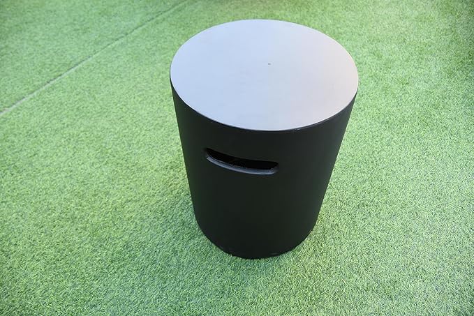 AMS Fireplace | Elementi 20lb Propane Tank Cover (Cylinder Smooth - Black) | GFRC, Black Color, Round Shape, Size - 15.7 x 15.7 x 20 inches | Suited for Propane Tank Fire Pit