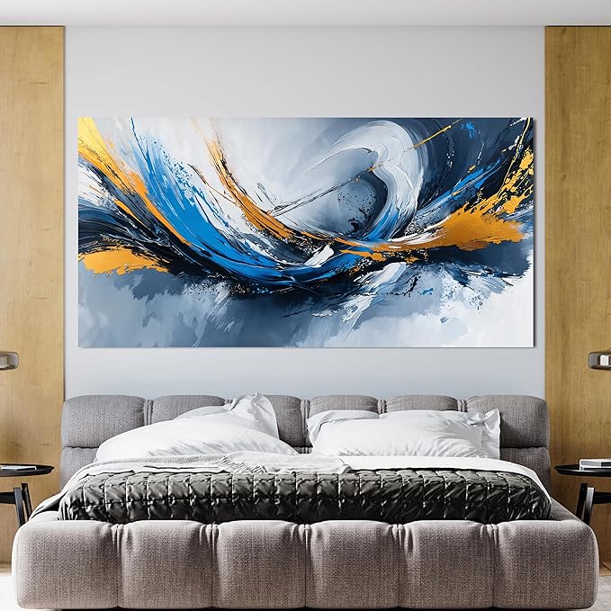 Canvas Oversized Wall Art Decor Modern Abstract Aesthetics Wall Art For Living Room Decorations Artwork For Walls Gold And Blue Abstract Art Wall Decorations For Bedroom Office Wall Decor 29×58 Inch