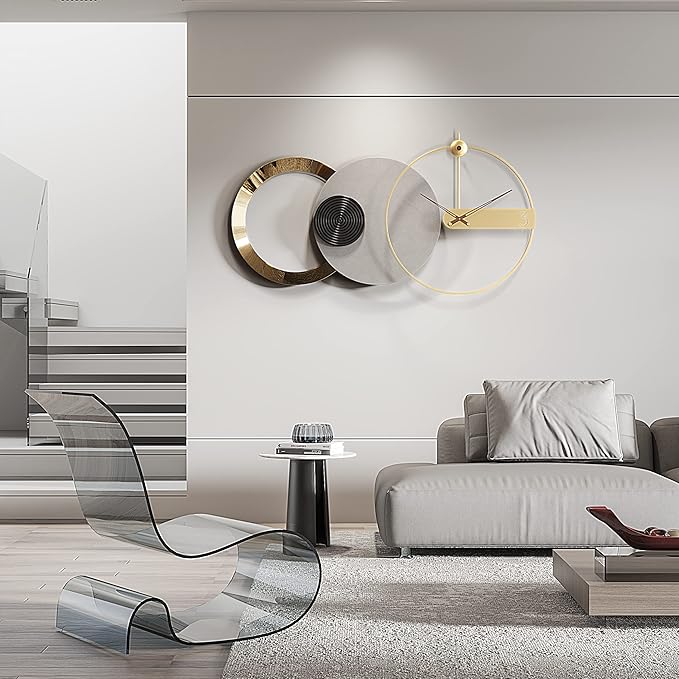 Oversized Wall Clock for Living Room,Large Modern Nordic Metal,Silent Movement Wall Clocks Battery Operated, Mid-Century Modern Home Decoration for Bedroom Living Room Office,47" X 25"
