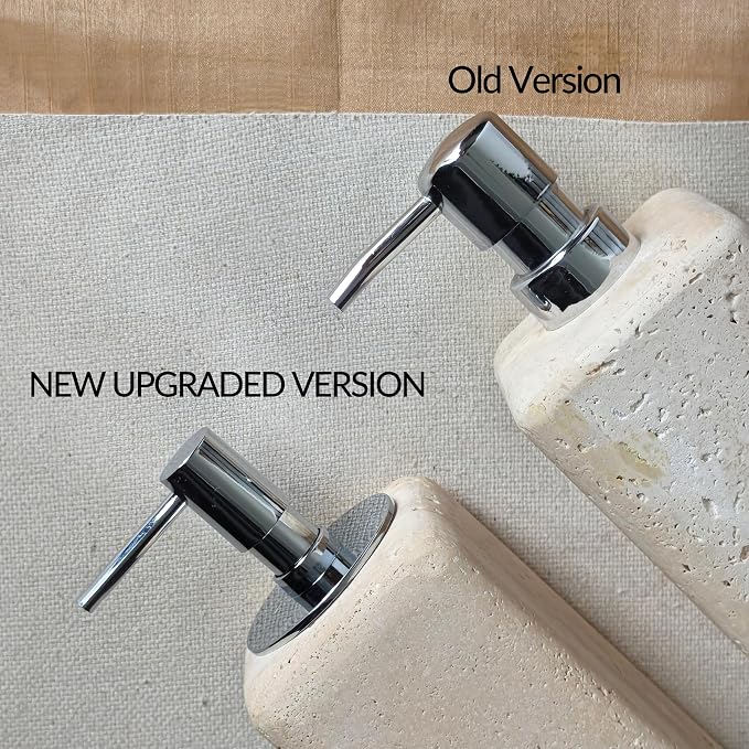 Travertine Stone Soap Dispenser Natural Organic Bathroom Soap Pump with Metal Push Pump, Elegant Square Hand Lotion Jar, Premium Heavy Duty Pump Bottle Lotion Jar for Kitchen/Laundry Room(Ivory White)