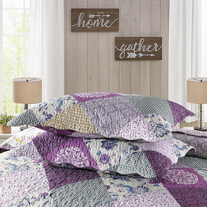 HoneiLife Quilt Set Twin Size - 2 Piece Microfiber Quilts Reversible Bedspreads Patchwork Coverlets Floral Bedding Set All Season Quilts, Late Spring