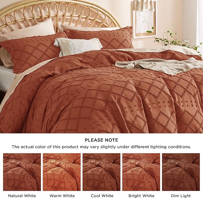 Bedsure Boho Duvet Cover Queen Size - Terracotta Breathable & Soft Boho Bedding, Machine Washable Comforter Cover for All Seasons, Includes 1 Duvet Cover 90"x90" with 2 Pillow Shams & Zipper Closure