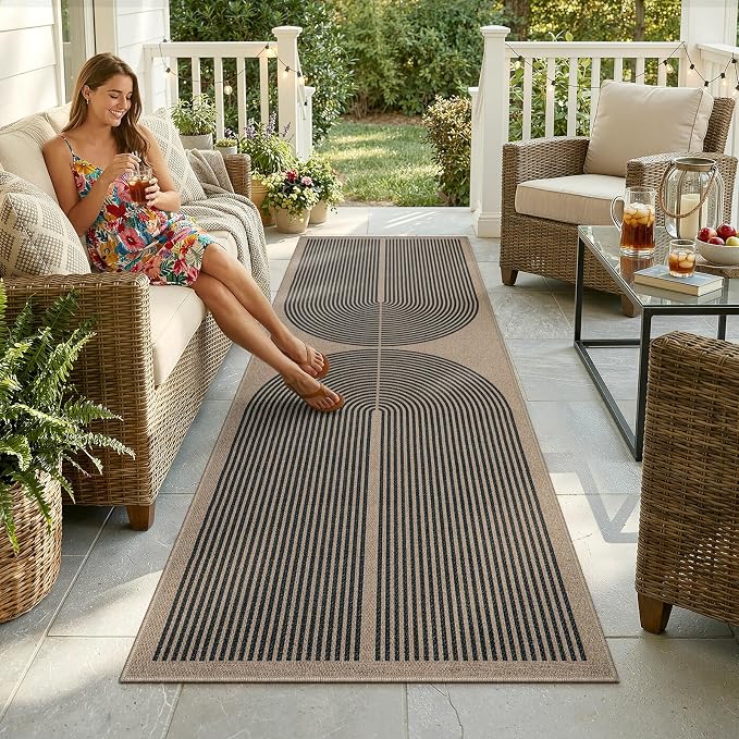 Lahome Modern Rainbow 2x8 Runner Rug, Washable Hallway Kitchen Runner Rugs with Rubber Backing Farmhouse Indoor Outdoor Carpet, Contemporary Non Slip Carpet for Entry Bedroom Porch