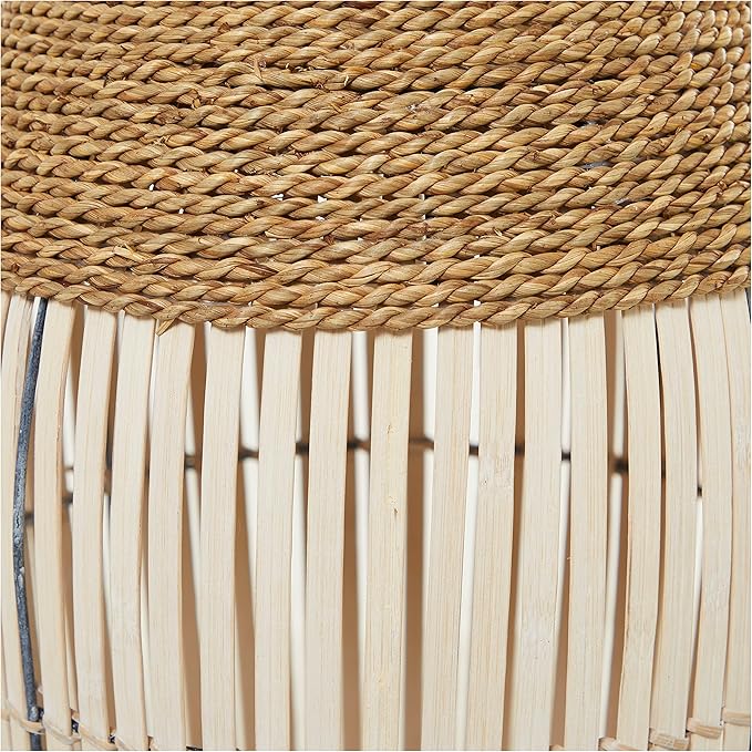 Deco 79 Seagrass Handmade Decorative Vase Wrapped Tall Floor Centerpiece Vase with Cream Slatted Bamboo Center, Vase for Home Decoration 13" x 13" x 40", Brown