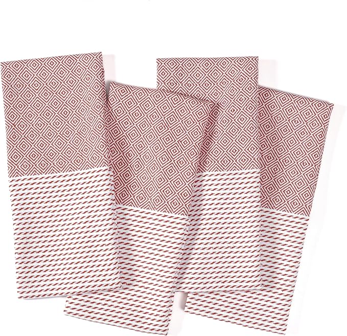 TWINY threads Kitchen Towel Diamond Weave, Premium Kitchen Linen Set, Large 100% Cotton Dish Rags, Absorbent Quick Drying for Daily Use, Washable Reusable, Set of 4, 18x26 Inches, Rust