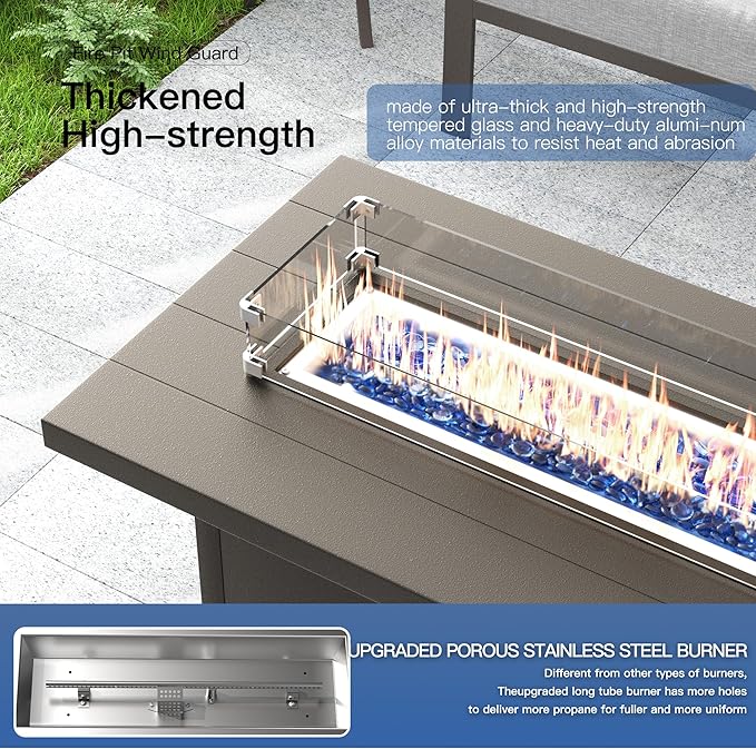 Kullavik 45" Propane Fire Pit Table,55000 BTU Auto-Ignitiongas Gas Fire Table with Fire Glass and Lid,Waterproof Cover and Blue Glass Stone for Patio,Balcony,Garden
