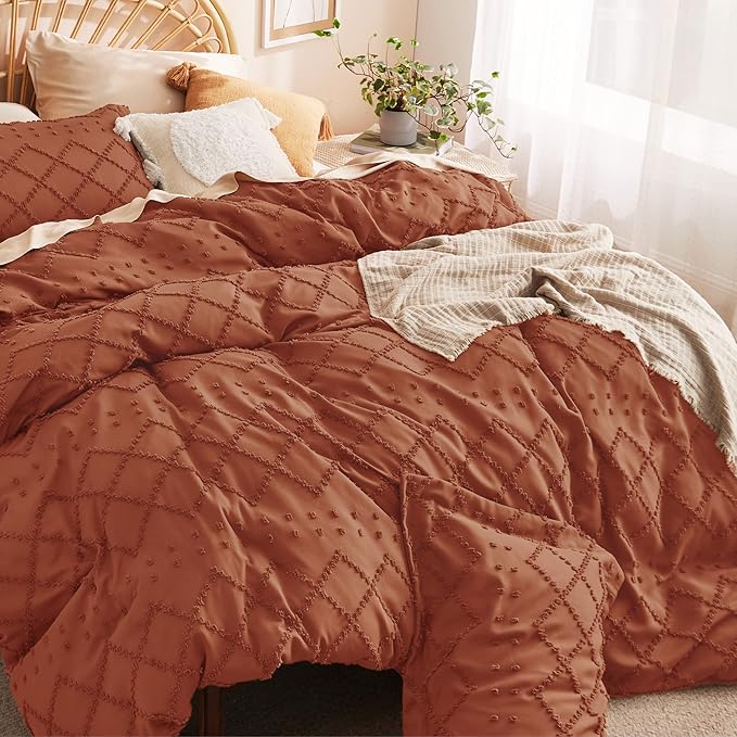 Bedsure Boho Twin Duvet Cover Size - Terracotta Breathable & Soft Boho Bedding, Machine Washable Comforter Cover for All Seasons, Includes 1 Duvet Cover 68"x90" with 1 Pillow Sham & Zipper Closure