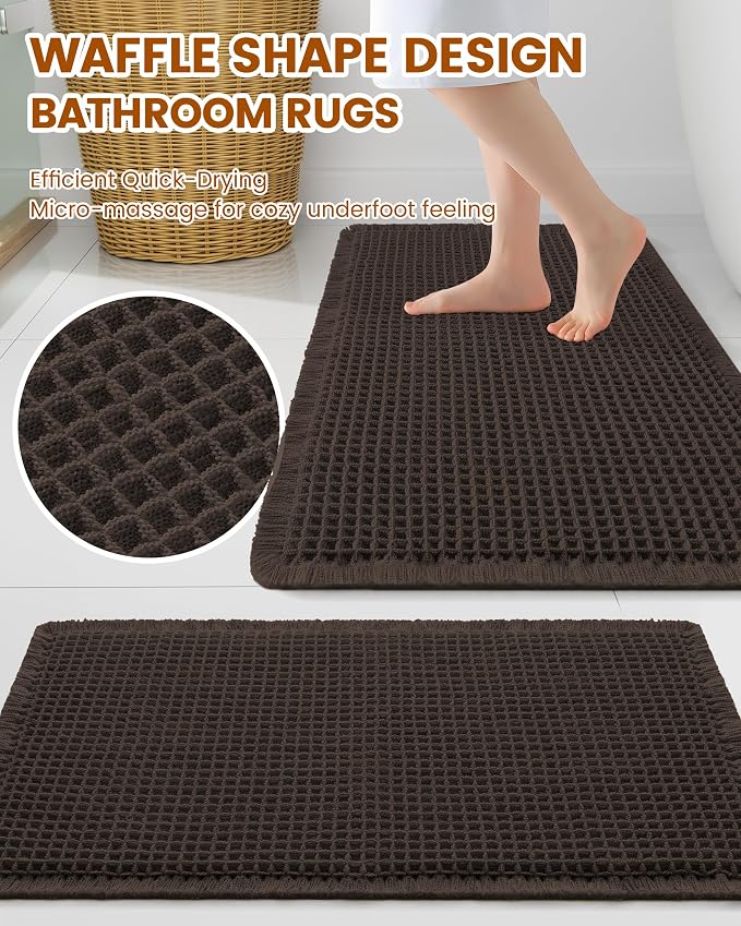 Smiry Waffle Bath Mat 47x24, Extra Soft Absorbent Bathroom Rugs, Non Slip Machine Washable Quick Dry Bath Rugs for Bathroom Floor, Tub, Shower, Home Decor Accessories, Chocolate