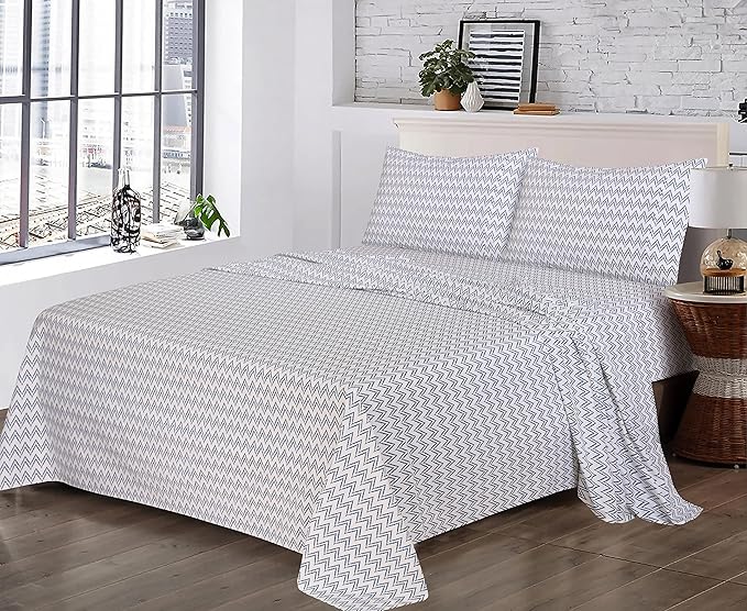 RUVANTI 100% Cotton Twin Sheets Set, 3 Pieces, Soft & Breathable Percale Weave Bedding, Deep Pocket 16", Hotel Standard, Crisp Cool Feel, Durable, Perfect Floral Bed Sheet, Chevron