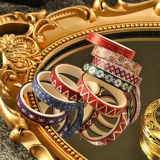 Songdao 36 Rolls Skinny Washi Tape Set Gold Foil Detailing Arts Adhesive Tapes Basic Patterns Decorative Masking Tape Sets for Craft, Kids, Scrapbook, DIY, Gift Wrapping (Colorful Silver)