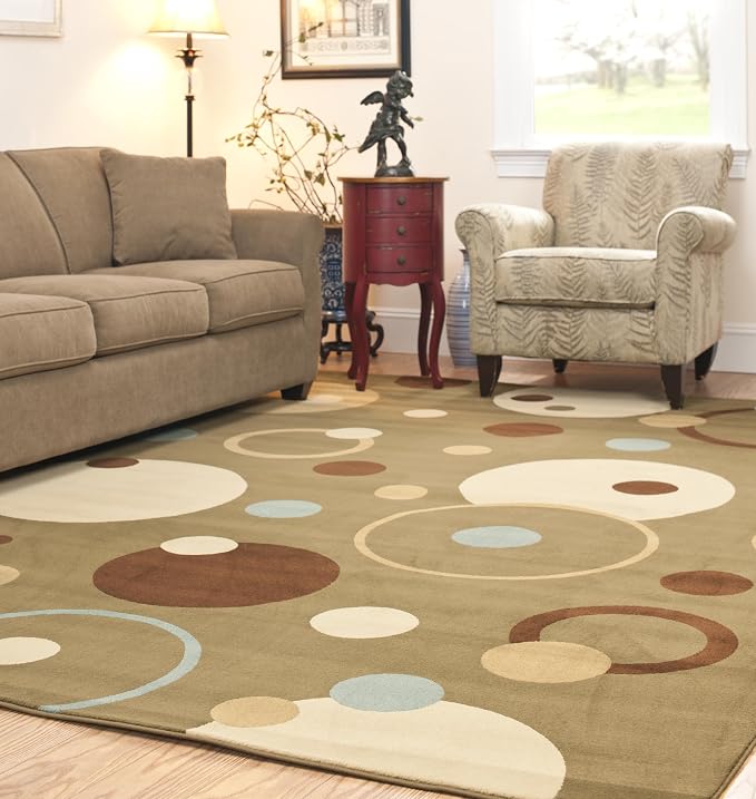 SAFAVIEH Porcello Collection Accent Rug - 4' x 5'7", Green & Multi, Abstract Design, Non-Shedding & Easy Care, Ideal for High Traffic Areas in Entryway, Living Room, Bedroom (PRL6851-5291)