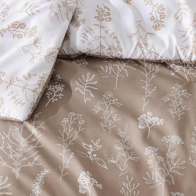 Bedsure Duvet Cover King Size - Reversible Light Taupe King Duvet Cover Set with Zipper Closure, 3 Pieces Floral Patterned Bedding Set with 8 Corner Ties and 2 Pillow Shams