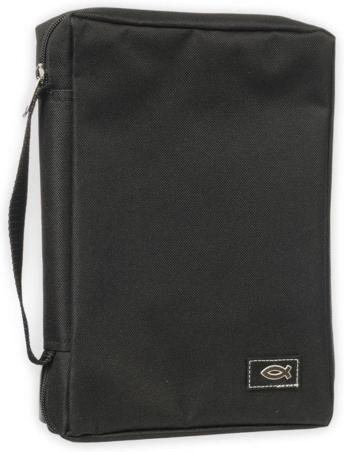 Christian Art Gifts Bible Cover - Jesus Fish Design, Black Canvas, Small Size
