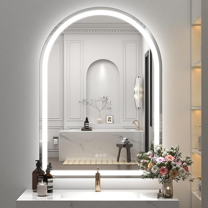 30x40 Inch Arch LED Bathroom Vanity Mirror, Dimmable Vanity Mirror, Backlit and Frontlit, Anti Fog, 3 Colors, Memory, Shatter-Proof, ETL Listed (Horizontal/Vertical)