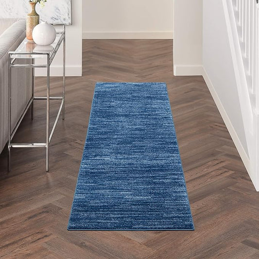 Nourison Home Nourison Essentials Navy Blue 2'2" x 10' Area Rug - Easy Clean, Non Shedding, Bed Room, Living Room, Dining Room, Kitchen (10' Runner)