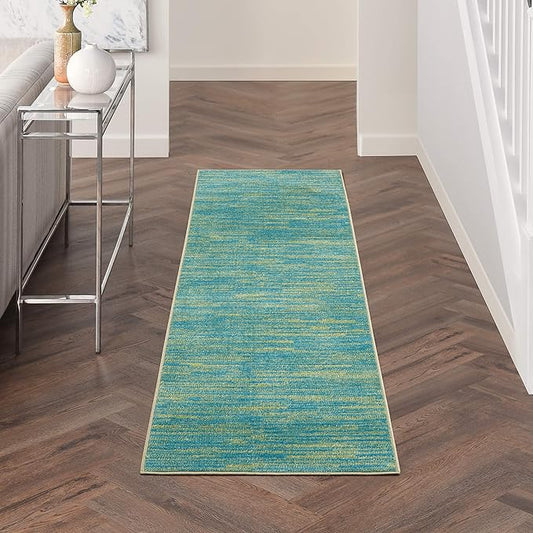 Nourison Home Nourison Essentials Blue Green 2' x 6' Area Rug - Easy Clean, Non Shedding, Bed Room, Living Room, Dining Room, Kitchen (6' Runner)