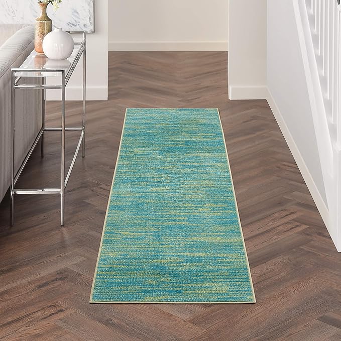 Nourison Home Nourison Essentials Blue Green 2'2" x 7'6" Area Rug - Easy Clean, Non Shedding, Bed Room, Living Room, Dining Room, Kitchen (8' Runner)