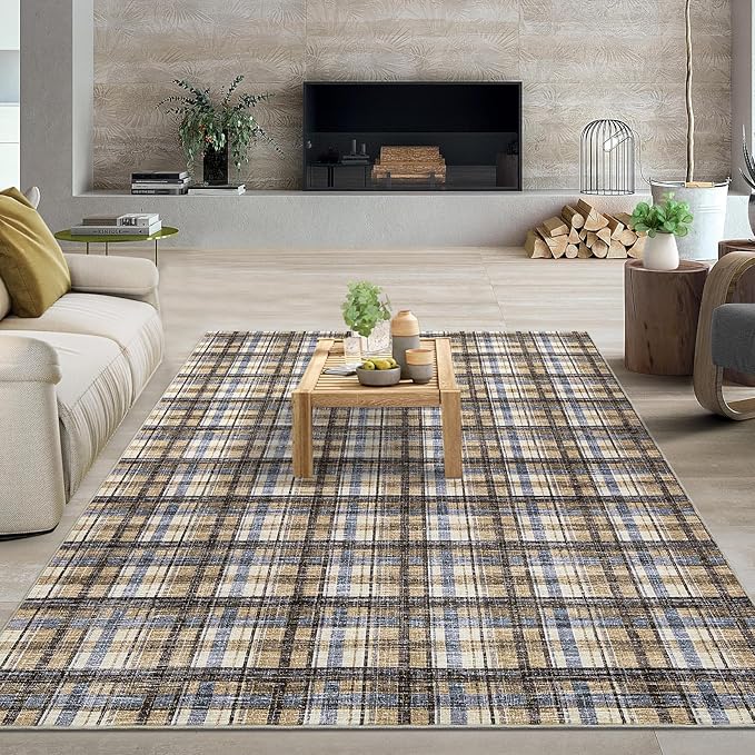 Modern Living Room Rug 10x13 Large Area Rug Machine Washable Floor Carpet, Non-Slip Farmhouse Soft Rugs, Low-Pile Non-Shedding Accent Rug, Foldable Area Rug for Bedroom, Playroom