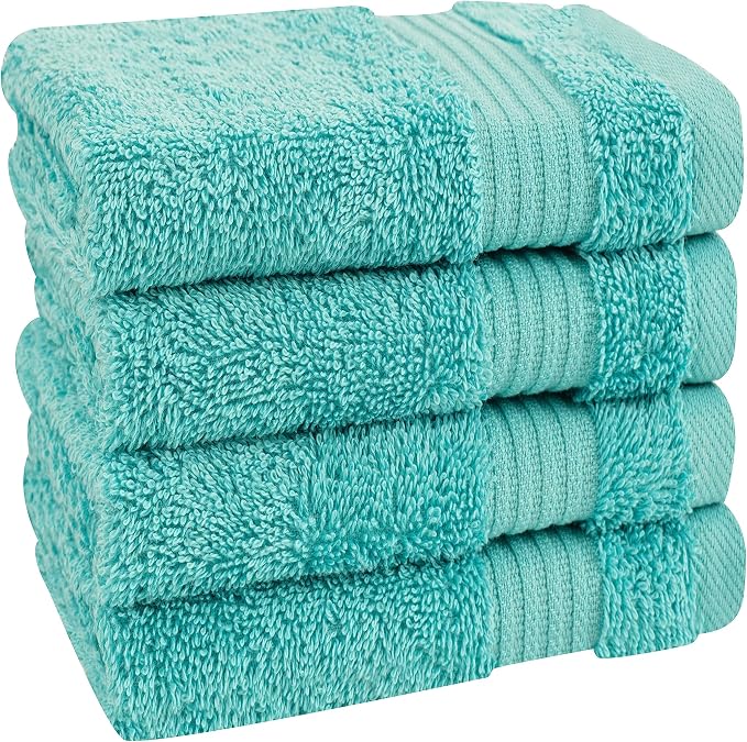 Cotton Paradise 100% Cotton Turkish Towel Set, Soft Absorbent Quick Dry, 4 Piece Washcloth Set, Turquoise
