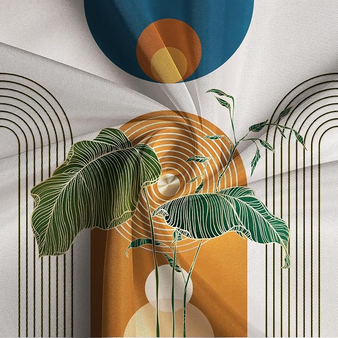 Boho Shower Curtain for Bathroom Modern Mid Century Plant Palm Leaves Bath Curtain Modern Minimalist Geometric Arch Bath Decor Waterproof Polyester Fabric Curtains Set 60x72 inch