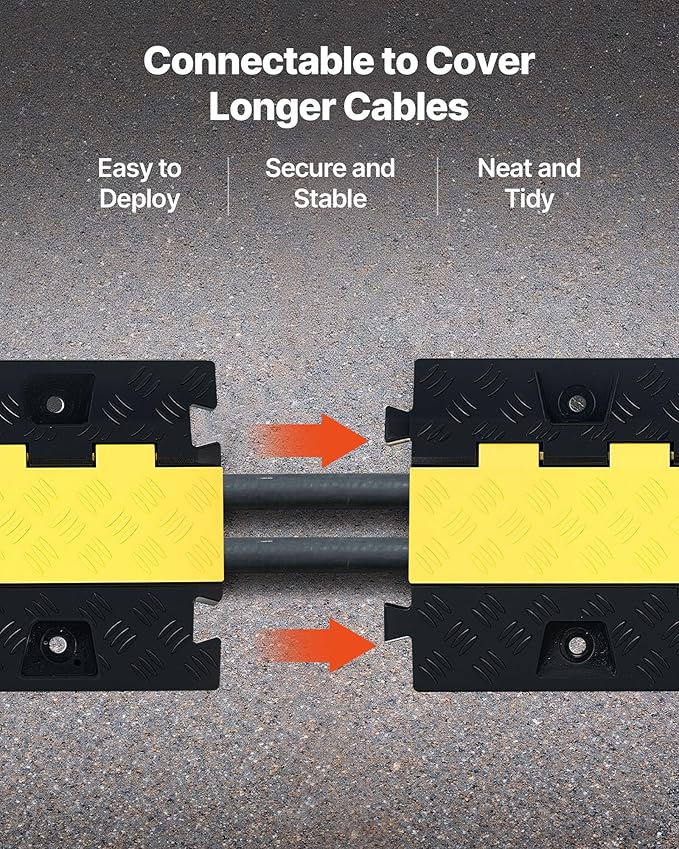 VEVOR 3 PCs Rubber Cable Protector Ramp, 2 Channel Heavy Duty TPU Floor Cord Hose Wire Cover, 1.2'' W x 1.1'' H Channel Size, Traffic Speed Bump with Flip-Open Top Cover, for Indoor Outdoor Use
