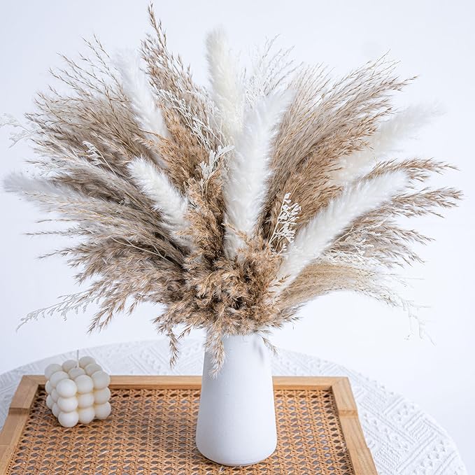 WILD AUTUMN Fluffy Boho Decor Dried Grass - Dried Pampas Grass Short pompas Grass Vase Filler Dried Flowers Wedding Home Table Rustic Farmhouse Decor