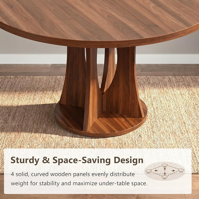 Einhomn 43-59" Extendable Round Dining Table, Kitchen Table for 4-8, Farmhouse Circle Dining Room Table with Removable Leaves,Hidden Storage, Space Saving Wood Kitchen & Dining Room Furniture, Walnut