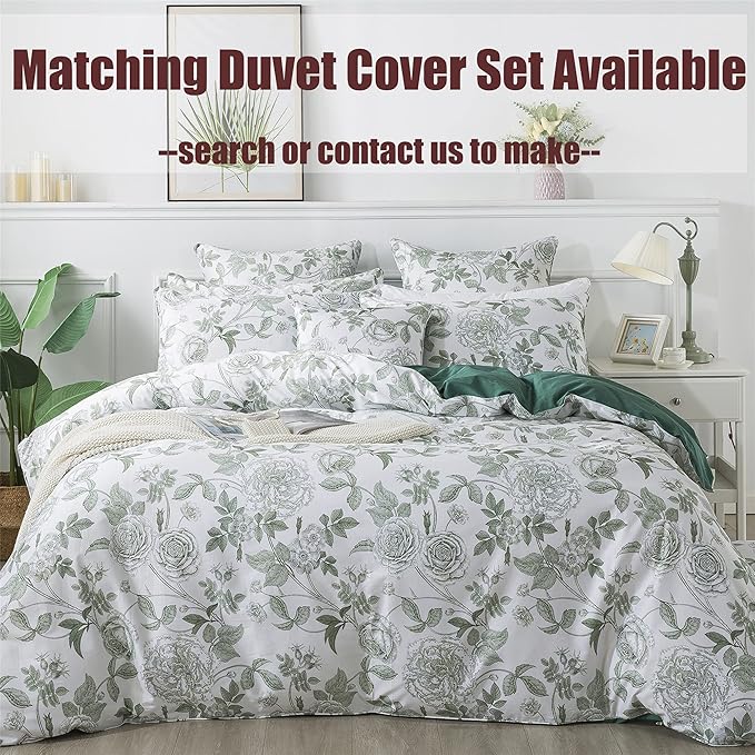 FADFAY Sheets Set Queen Vintage White and Green Floral Bedding Elegant Peony Sheets Set Shabby Rose Farmhouse Bedding 100% Egyptian Cotton 800 Thread Count Deep Pocket Fitted Sheet 4Pcs, Queen Size