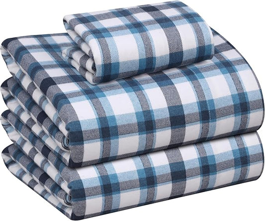 RUVANTI Flannel Sheets Twin XL Size - 100% Cotton Double Brushed Twin XL Sheet Sets, Deep Pockets 16 Inches, All Seasons Breathable & Extra Soft Bed Sheets, Warm & Cozy, 3 Piece, Gingham Addition