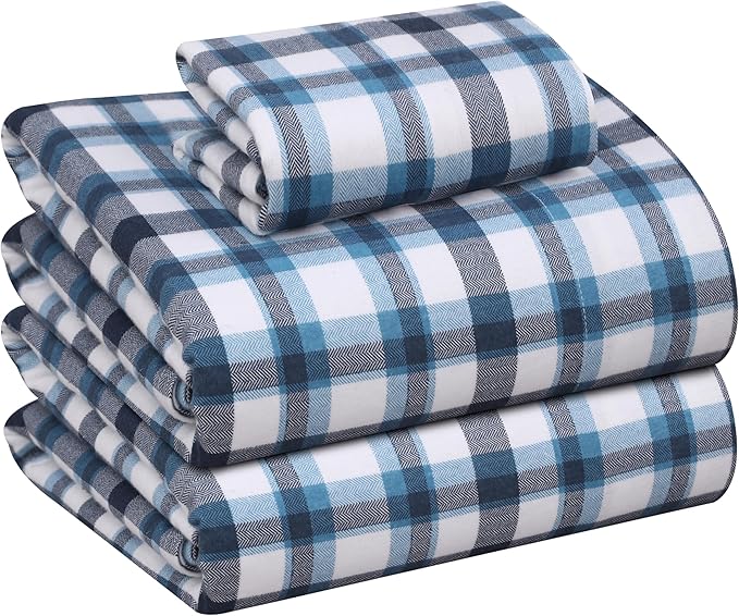 RUVANTI Flannel Sheets Twin Size - 100% Cotton Double Brushed Twin Sheets Set, Deep Pockets 16 Inches, All Seasons Breathable & Extra Soft Bed Sheets, Warm & Cozy, 3 Piece, Gingham Addition