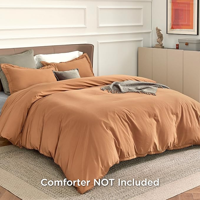 Bedsure Duvet Cover California King Size - Soft Double Brushed Bedding Set for Kids & Adults, Zipper Closure, 3 Pieces, Includes 1 Duvet Cover (104"x98") & 2 Pillow Shams, NO Comforter, Burnt Orange