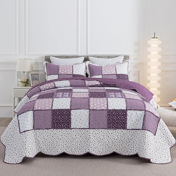 HoneiLife Quilt Set King Size - Lightweight Bedspreads 106x96, Tufted Quilts 3-Piece, Patchwork Coverlet Rustic Bedding Sets All Season Quilts